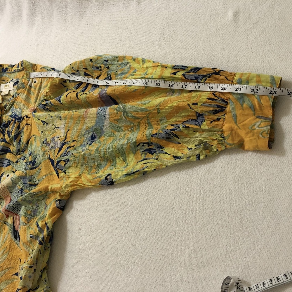 Maeve Anthropologie Blouse Womens Medium Yellow Tropical Parrot Print Boho Top - Picture 12 of 12